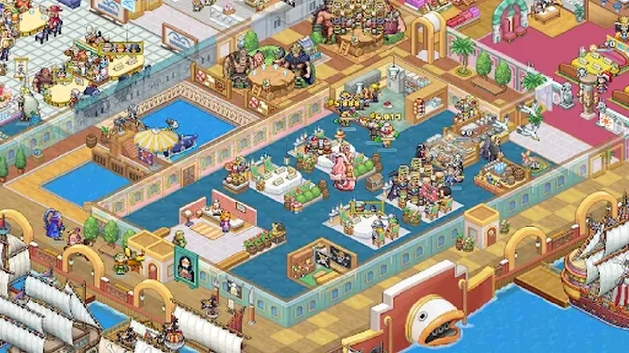 Grand Gourmet restaurant floor in full service with tables, guests and staff